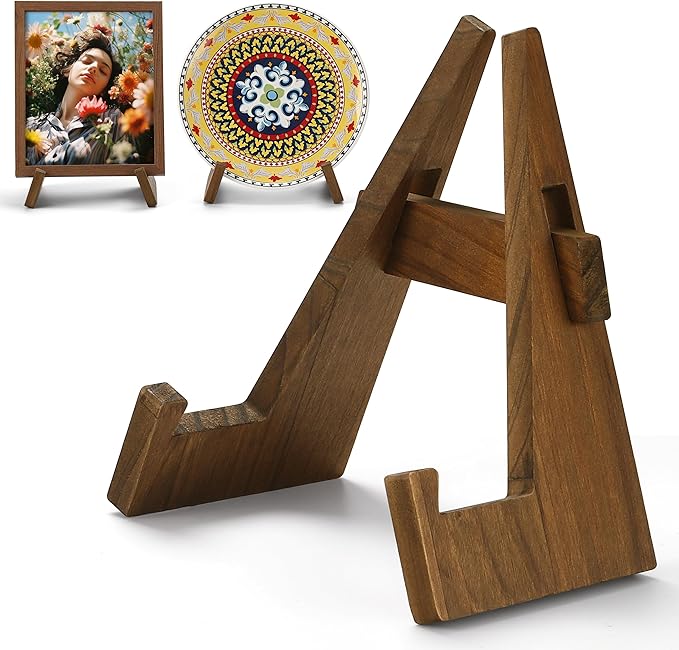 Wooden Plate Stand, 9 Inch Decorative Ornament Display Stand, Plate Holders for Displaying, Picture Frame Holder Stand, Cookbook Stand for Recipe Books, Photos & Collectibles