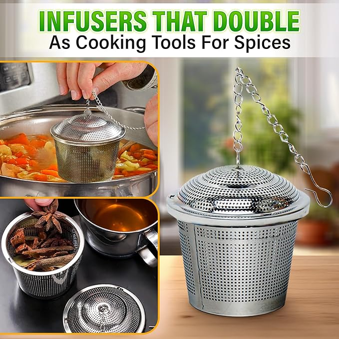 Set of 1 Large Tea Infuser, 2 Small Infuzers & Scoop With Bag Clip - Stainless Steel Infuser for Loose Leaf Tea Steeper Tea Strainers for Loose Tea Diffusers for Loose Tea - Loose Leaf Tea Infuser