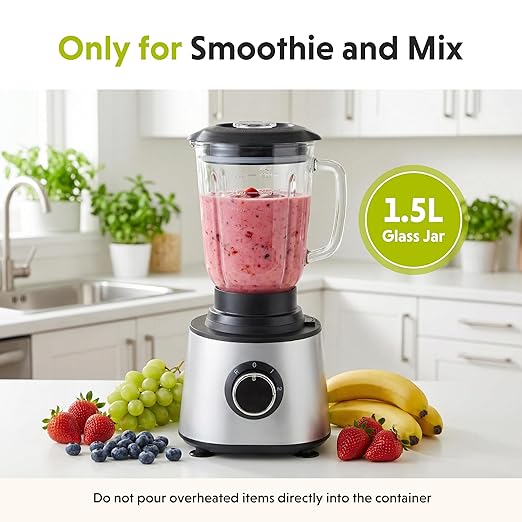 Simple Deluxe Food Processor Blender Combo, 300W Multifunctional Electric Kitchen Tool with 1.5L Glass Jar & 6-Cup Chopper, Ideal for Slicing Dough Meat Puree, 2 Adjustable Speeds & Safety Lock, Black