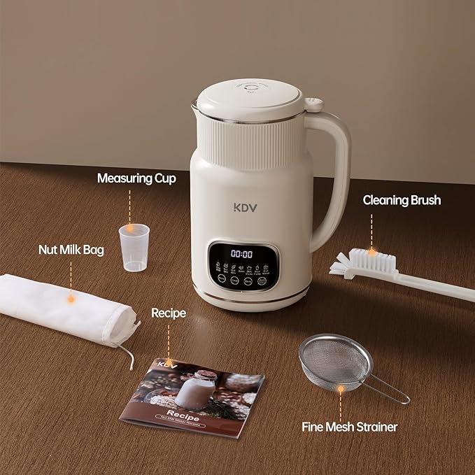 KDV 8-in-1 Nut Milk Maker, 32oz Automatic Plant Milk Machine with Delay Start, Soy Almond Oat Milk Stainless Steel Blender