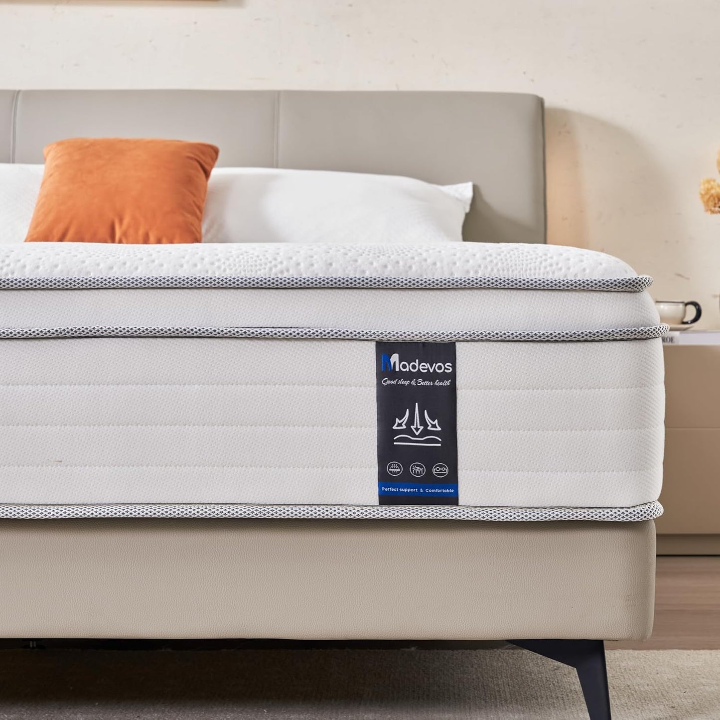 Queen Mattress, 10 Inch Hybrid Mattress in a Box, Memory Foam and Individual Pocket Springs, Fiberglass Free, Soft and Breathable, Medium Firm Feel