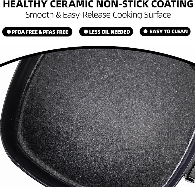 7" Electric Skillet with Lid, Non-Stick Ceramic Electric Frying Pan, 600W Single-Serve Grill with Adjustable Temperature Control for Pancakes, Eggs & Sausage