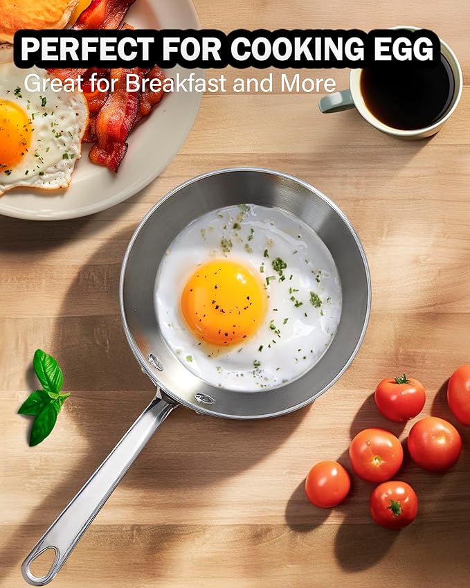 Cooks Standard Stainless Steel Butter Warmer, 4.7 Inch Multi-Ply Clad Mini Omelette Egg Frying Pan, Butter Melting Pot Small Sauce Pot for Cooking, Camping