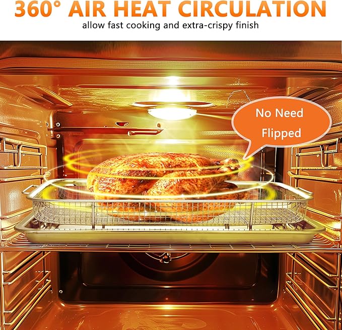 Air Fryer Basket for Oven, 15.5" x 11.6" Large Air Fryer Tray and Pan, Stainless Steel Oven Air Fryer Basket and Air Fryer Pan Rack for Cooking Baking and Broiling