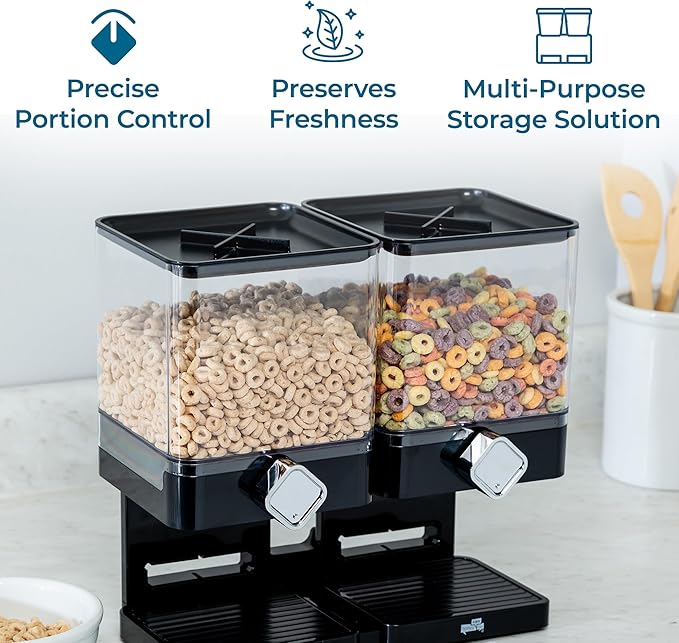 Honey-Can-Do Zevro Compact Dry Food Dispenser, Dual Control, Black/Chrome (Pack of 4)
