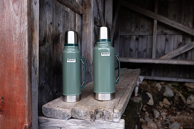 Stanley Heritage Classic Vacuum Bottle with Handle 2.0 qt | Wide Mouth with Leakproof Cup Lid | Keep Drinks Hot or Cold for Travel | Insulated Stainless Steel Thermal Bottle | Hammertone Green