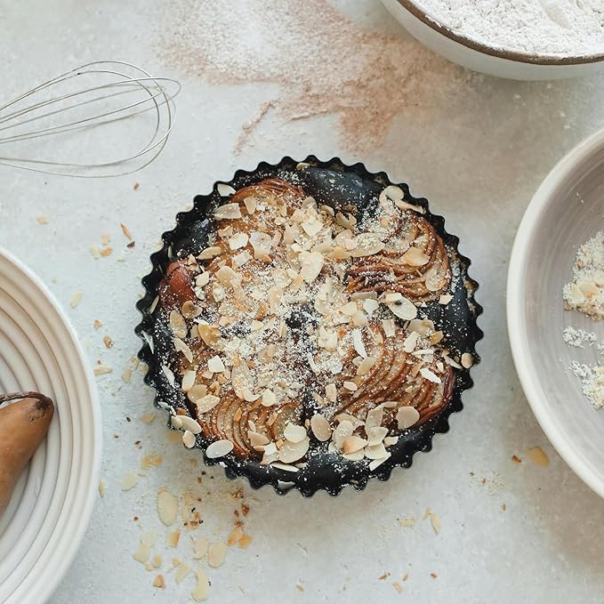 2 Pack Nonstick Tart Pan, Quiche Pan, Carbon Steel Deep-dish Pie Pan with Removable Loose Bottom (11 In)