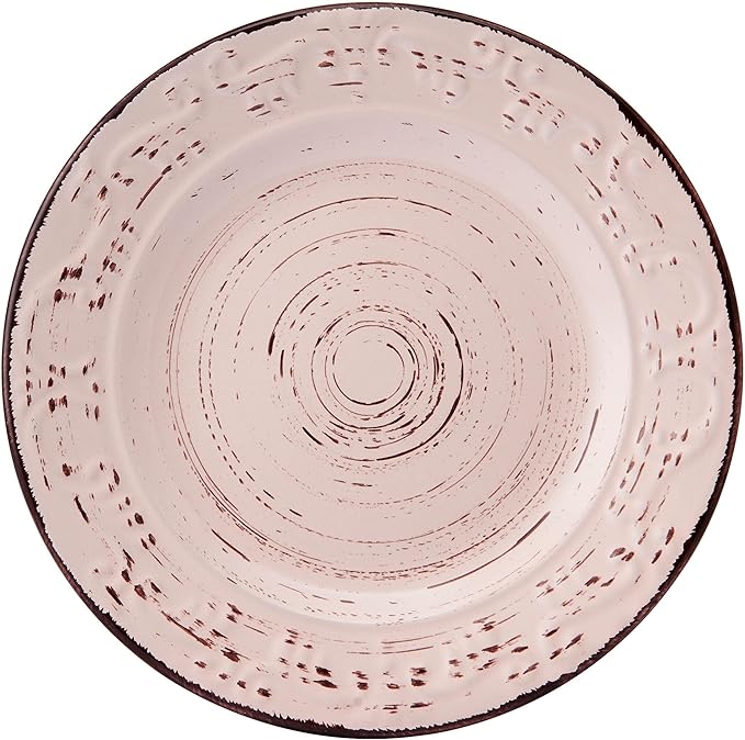 Pfaltzgraff Pink Trellis 12-Piece Dinnerware Set, Stoneware Plates and Bowls Sets for 4, Dishwasher and Microwave Safe, Rustic Garden-Inspired Design