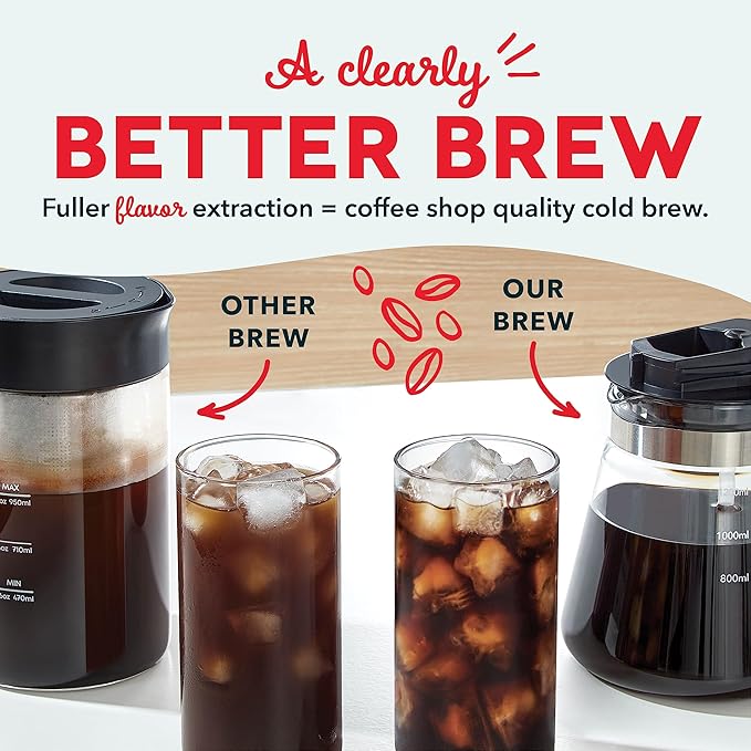DASH Rapid Cold Brew Maker with VacuPress™ Technology with Glass Carafe for 40 Ounces of Instant Fresh Cold Brew Coffee or Iced Tea
