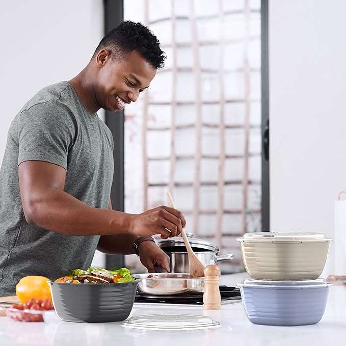 Bentgo Prep - 1-Compartment Bowls with Custom Fit Lids - Reusable, Microwaveable, Durable, PFAS & BPA-Free, Freezer and Dishwasher Safe Meal Prep Food Storage - 10 Bowls & 10 Lids (Champagne)