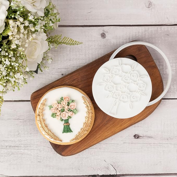 Flycalf Wedding Cookie Cutters with Plunger Stamps Bouquet Bridesmaid Bridal Shower Holiday PLA Cake Baking Accessories Cutter Molds for Kids Decorative Party 3" Kitchen Cake Supplies