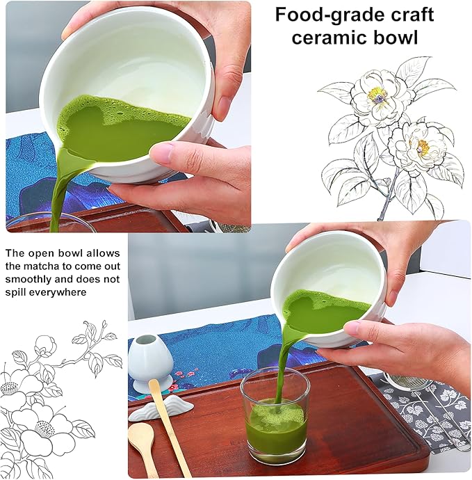 Matcha Whisk Set,11Pcs Matcha Set,Matcha Kit,Whisk Made from 100% Natural Bamboo, 11-component set for all your matcha-making needs,Contains stainless steel spoon, measuring cup(white)