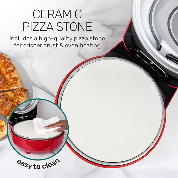 HomeCraft Stone Baked Pizza Maker - Woodfire-Style Indoor Oven Reaches 750°F - Cooks Homemade or Frozen Pizzas in 4 Minutes - Ceramic Stone & Peel - Perfect for Pizza Parties – Red