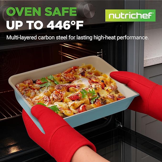NutriChef 6-Piece Baking Pan Set, Premium Carbon Steel Bakeware with Durable Ceramic Non-Stick Coating - Includes Wide Baking Pan, Medium Size Cookie Sheet, Muffin Pan, Cake & Loaf Pan - Turquoise