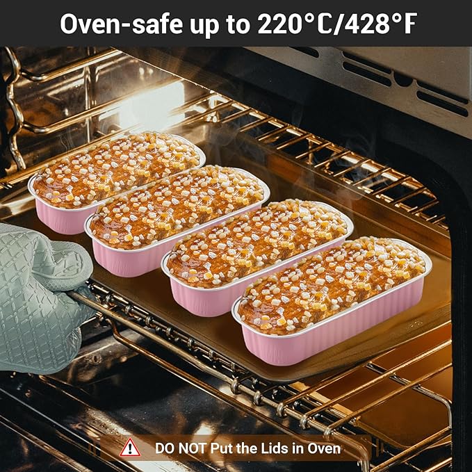 EUSOAR Cupcake Liners with Lids, 50pcs 6.8oz 6.5"x2.5"x1.2" Aluminum Disposable Foil Mini Loaf Pan Tin with Lids，Cupcake Baking Cups Ramekins Containers, Dessert Cheesecake Creme Brulee Ramekins Pan
