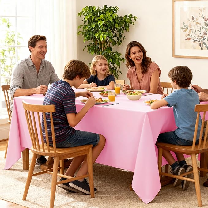 10-Pack Pink Tablecloths for Rectangle Tables, 60 x 102 Inches, Stain-Resistant Polyester Fabric for 6 Foot Tables - Washable Table Covers for Weddings, Banquets, Birthday Parties, Events