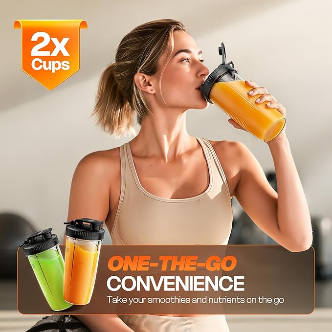 Turelar Blender for Smoothies Portable Personal Blender for Shakes and Smoothies for Kitchen with 2 * 24oz Portable Cups and Extra Lid, Smoothie Maker Machine for Juices, Baby Food, Nutritious Recipe