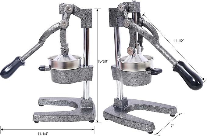 【Cast Iron Citrus Juicer】Commercial Grade Manual Orange Juicer, Heavy Duty Hand Press Juicer for Orange Lemon Lime, Extra Large Countertop Juice Squeezer, Easy Clean (Grey)