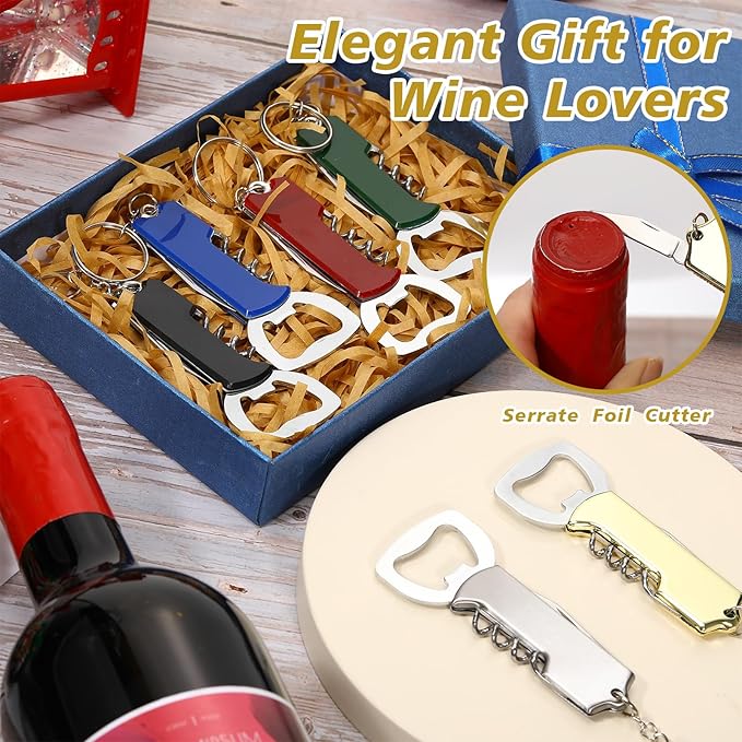 Ziliny 24 Pcs Bottle Opener Keychain Bulk Wine Bottle Beer Opener Keychain 3.27" Stainless Steel Corkscrew Waiter Corkscrew Wine Keyring Gifts for Christmas Bar Party Wedding Home (Multi Color)