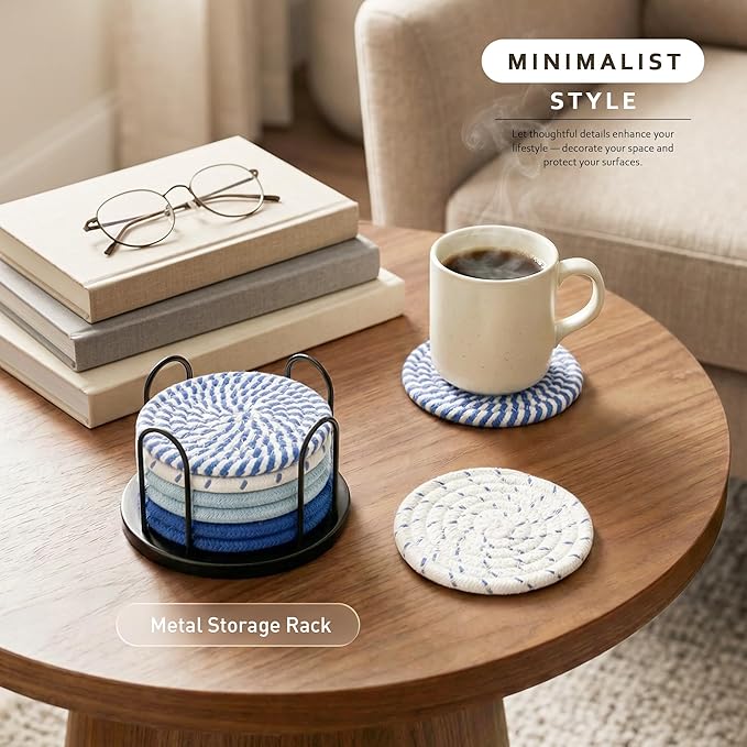 Lazebox Coasters Set of 8 for Drinks, 4 Inch Large Coasters for Coffee Table, Tabletop Protection for Hot & Cold Drinks, Versatile Coasters for Home Decor, Non-Slip & Easy to Clean