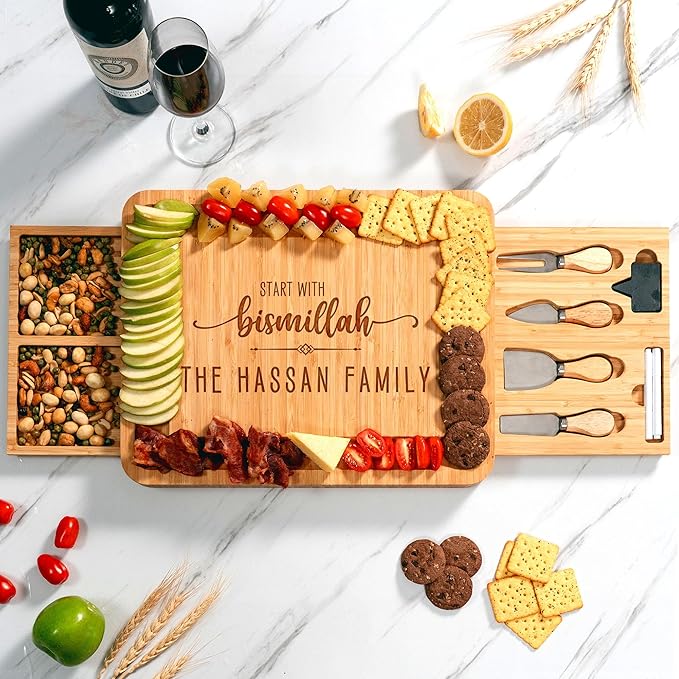 Personalized Start with Bismillah Charcuterie Boards, Ramadan Cheese Board Gift Set, Housewarming Charcuterie Boards - Islamic Gift, Ramadan Gifts, New Home Gifts for Muslim
