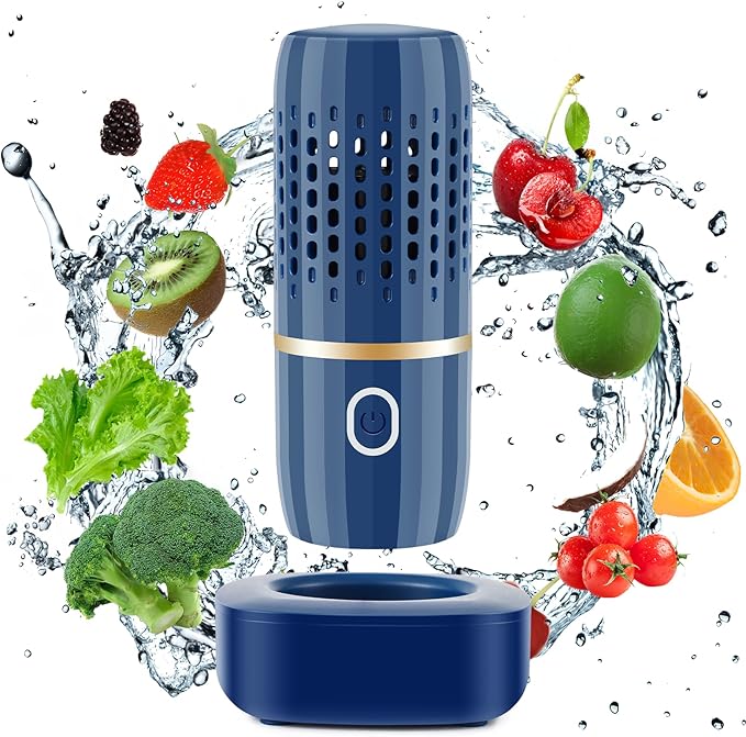 Cudinham Fruit and Vegetable Purifier Cleaner Washing Machine Capsule Shape Disinfection OH-ion Purification Technology for Cleaning Veggie Grains Rice Meat Seafood, Blue