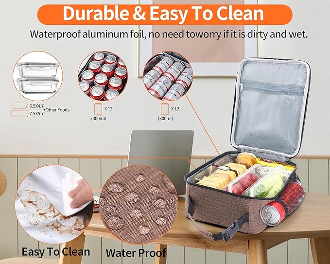 ZM-YOUTOO Lunch Box for Men - Reusable Lunch Bag Men Adult Women- Insulated Small LunchBox (Light Brown)