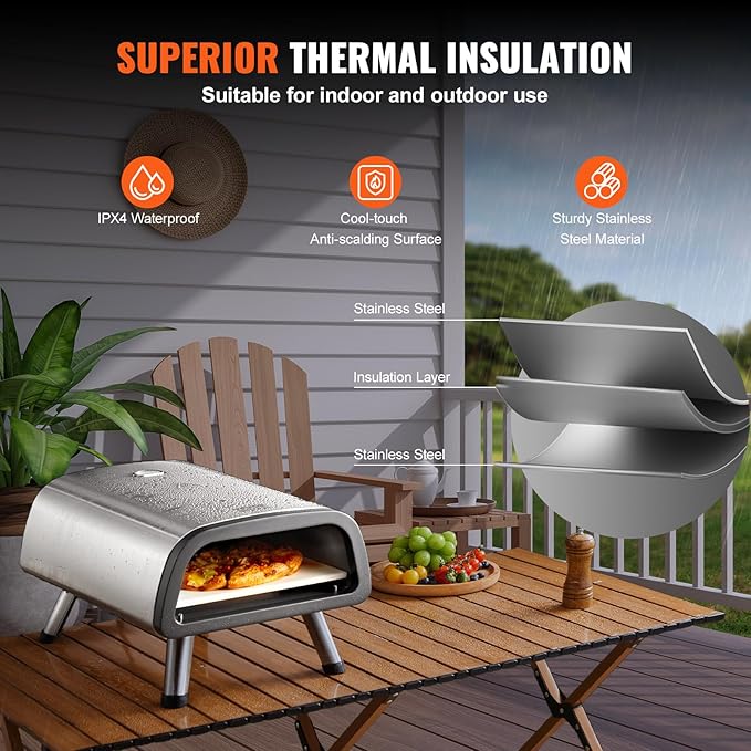 VEVOR 12" Electric Pizza Oven Countertop, Stainless Steel Pizza Maker Machine with Pizza Stone and Spatula, Heats up to 850°F, Multipurpose Indoor & Outdoor Pizza Cooker for Restaurant Home Camping