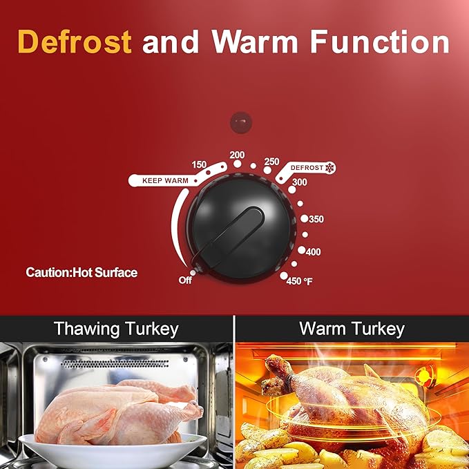 Sunvivi Roaster Oven with Self-Basting Lid,20 Quart Electric Roaster with Removable Pan & Rack,150-450°F Full-Range Temperature Control with Defrost/Warm Function,Stainless Steel,Red