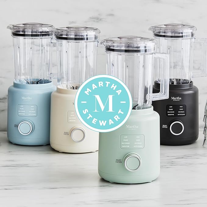 Martha Stewart 50oz Countertop Blender, Smoothie, Margarita & Ice Crushing Blender, BPA-Free Pitcher, 3 Speeds, 5 Presets, Auto-Clean Function, Dishwasher Safe, Stainless Steel Blades, Honeydew Green