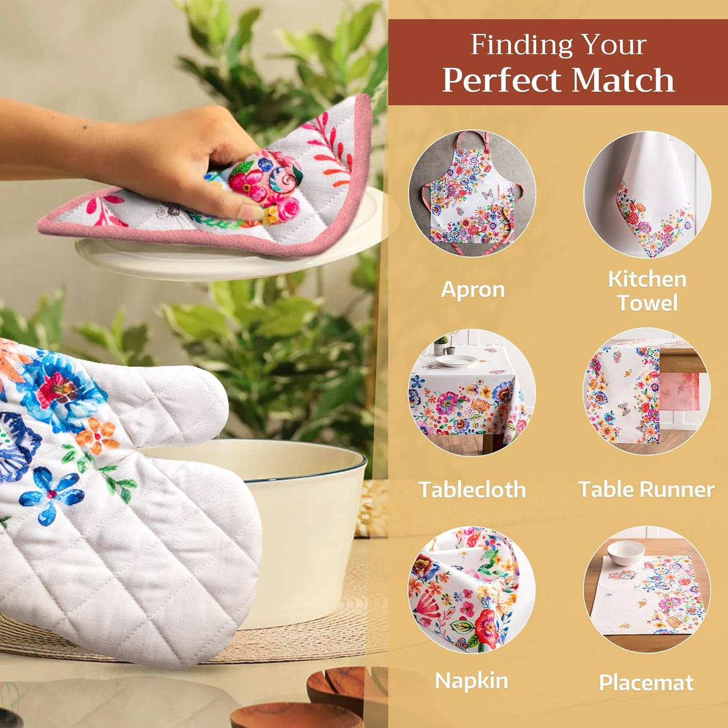 Maison d' Hermine Pot Holders 100% Cotton Heat Resistant Potholders 8" x 8" Hot Pads with Loop BBQ, Cooking, Grilling, Kitchen, Handling Hot Pans Spring/Summer (Pack of 1, Happy Florals - High Summer)