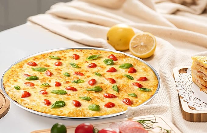 P&P CHEF Pizza Pan Set of 2, Stainless Steel Pizza Tray, Round Pizza Plate For Pie Cookie Pizza Cake, Non Toxic & Heavy Duty, Dishwasher Safe & Easy Clean, 13.5 Inch & Silver