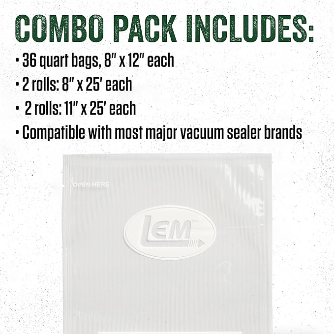 LEM Products MaxVac Combo Pack of Vacuum Sealer Bags and Rolls, Compatible with Major Vacuum Sealer Brands