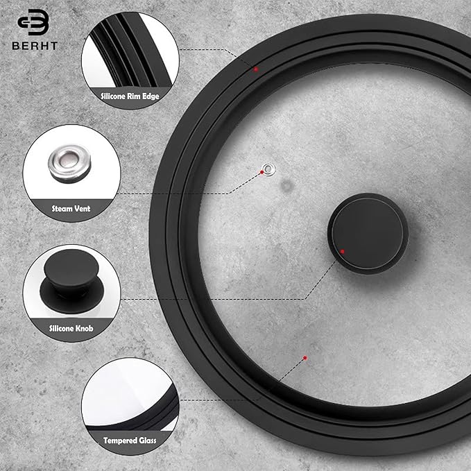 Universal Lid for Pots Pans and Skillets, 9.5&10.5&11.5 inch, Diameter Cookware, Silicone Replacement Pan Lid Pot Lids for Frying Pans, Cast Iron,Tempered Glass Lid