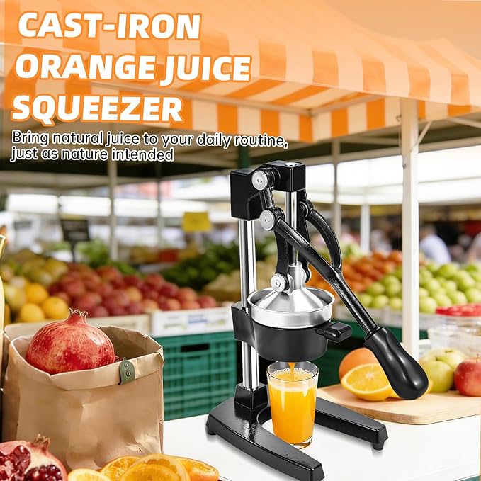 Cast Iron Manual Citrus Juicer, Heavy Duty Hand Press Juicer for Orange, Lemon and Pomegranate, Orange Juicer for Countertop, Commercial Grade for Home Kitchen and Bar, Easy to Use and Clean