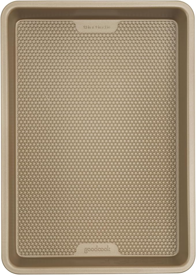 GoodCook BestBake Nonstick Bronze 9" x 13" Oblong Baking Pan, Textured Carbon Steel, Scratch-Resistant, Non-Toxic Cake Pan, 13x9 Bakeware, Durable Oven Pan for Even Heating and Easy Cleanup