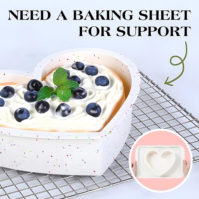 10 Inch Heart Shaped Cake Pans Silicone Large Nonstick Heart Cake Pan Set of 2, Food Grade Silicone Heart Molds for Baking, Easy to Clean Oven Air Fryer Freezer Safe（Cream, Confetti）