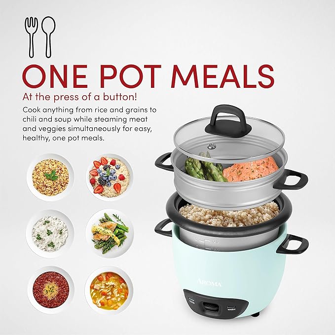 AROMA® 6-Cup (Cooked) / 1.5Qt. Rice & Grain Cooker (ARC-743-1NGBL), Light Blue