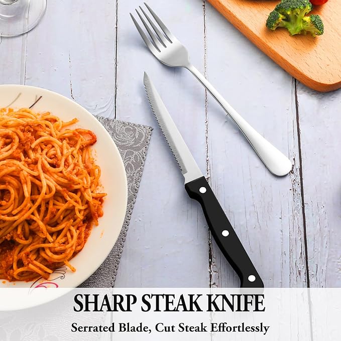 72 Pcs Silverware Set with Steak Knives Service for 12,Stainless Steel Flatware Set,Mirror Polished Cutlery Utensil Set,Home Kitchen Eating Tableware Set,Include Fork Knife Spoon Set,Dishwasher Safe