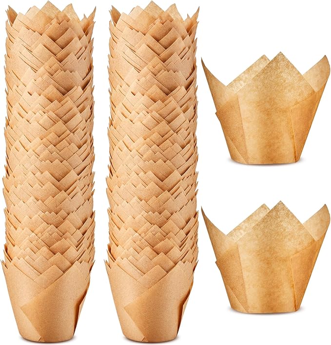 Motiskyy Jumbo Muffin Liners for Baking 2-1/4" x 4" Large Tulip Cupcake Liners Greaseproof Cupcake Wrapper Paper for Weddings Birthday Christmas Anniversaries Party (Light Brown,300 Pcs)