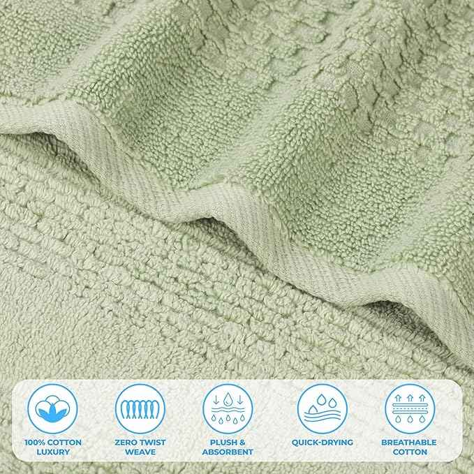 Superior Playa Zero Twist Cotton Medium Weight Towels, for Guest Bath, Bathroom, Shower, Spa, Plush, Quick Dry, Ultra-Soft Towels, Bath Essentials, Waffle Textured, 9 Piece Assorted Towel Set, Green