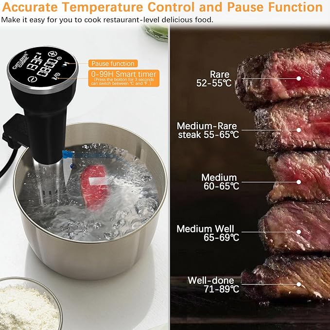 CATTLEMAN Sous Vide Machine Wi-Fi, 1000W, IPX7 Waterproof, Sous Vide Cooker, Immersion Circulator, Suvee Cooker Kit with 30 Vacuum Bags, Vacuum Pump, Cookbook, Accurate Temperature&Timer