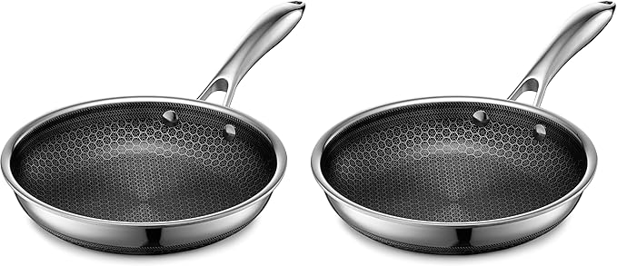 HexClad Hybrid Nonstick 8-Inch Frying Pan, Stay-Cool Handle, Dishwasher-Friendly, Oven-Safe Up to 900°F, Induction Ready, Compatible with All Cooktops (Pack of 2)
