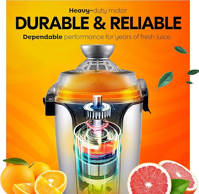Eurolux Hands-Free Electric Citrus Juicer Machine, Orange Lime Grapefruit Lemon Squeezer, Easy to Clean.