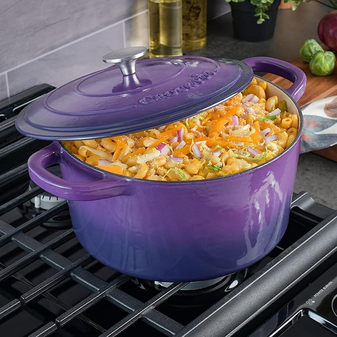 Crock-Pot Artisan 7-Quart Round Enameled Cast Iron Dutch Oven – Lavender Purple, Durable Heavy-Duty Cookware for Slow Cooking, Baking, Roasting with Lid