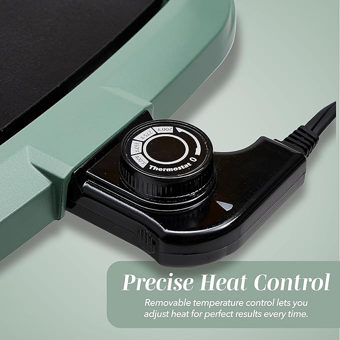 COOK WITH COLOR Electric Griddle 1200W, Nonstick Surface for Pancakes, Burgers, Eggs & More, Removable Temperature Control, Slide-Out Drip Tray, 10" x 16" Cooking Area, Dark Sage