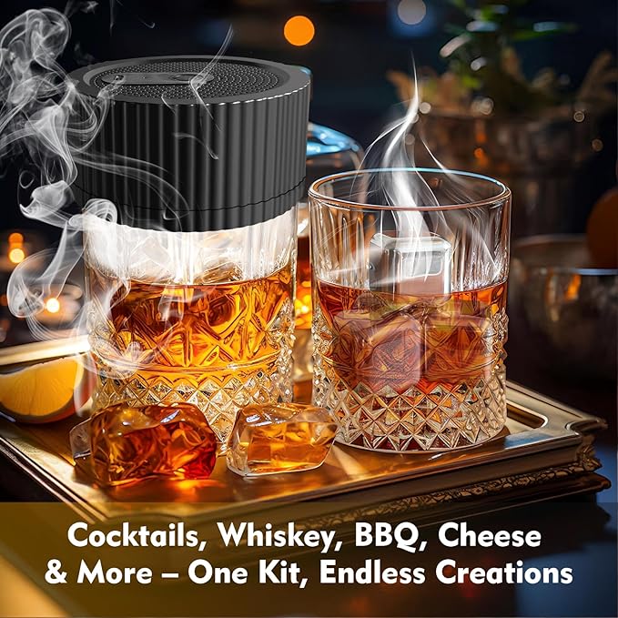 Electric Whiskey Smoker Kit Cocktail Smoker Kit with 6 Wood Chip Flavors Old Fashioned Drink Smoker Kit for Bourbon Whiskey Cocktails Home Bar Accessories Whiskey Gifts for Men Dad Husband