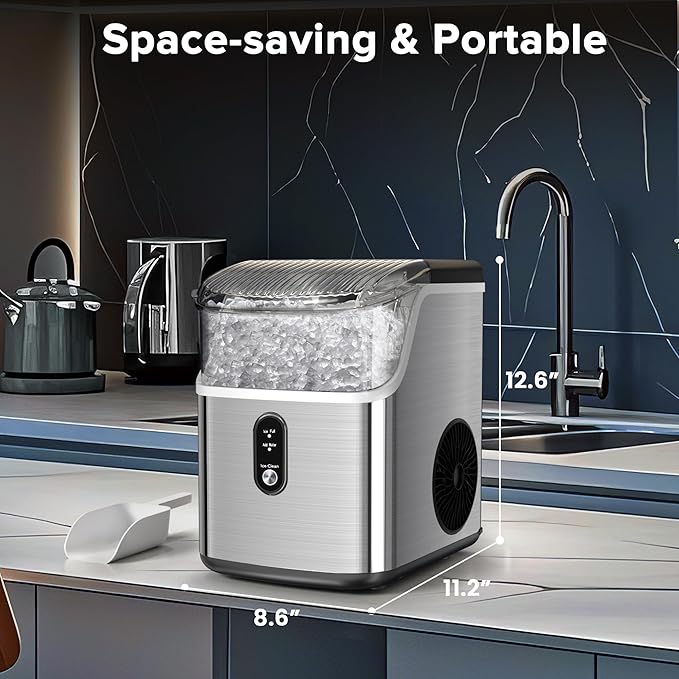 Electactic Countertop Nugget Ice Maker Pro - 34lbs/24H, Self-Cleaning Pellet Ice Machine with Soft Chewable Ice, One-Touch Operation for Home, Kitchen, Office (Silver)