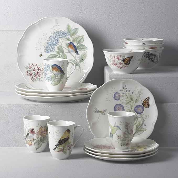 Lenox Coffee Mug Set, Butterfly Meadow Flutter 4-Piece Mugs, Service For 4, 12 Ounce Mug, Chip Resistant White Porcelain, Microwave And Dishwasher Safe, Ceramic Mugs, Coffee Cups (Assorted, 4 Piece)