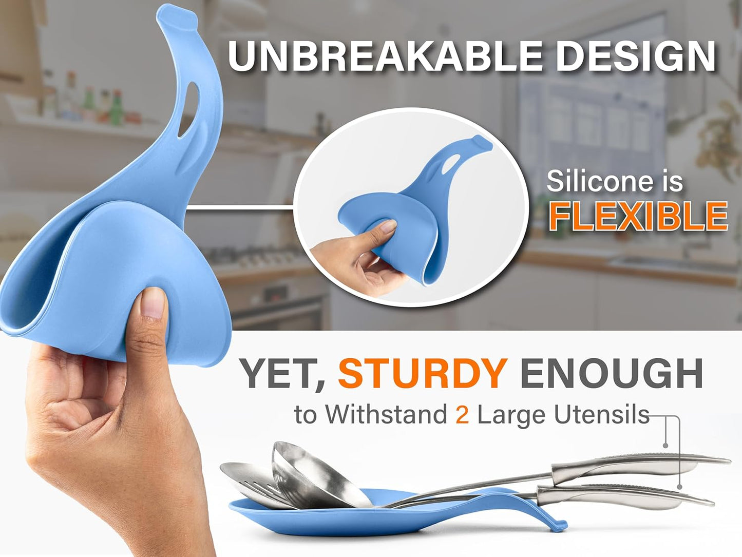 Silicone Spoon Rest for Stove Top, Set of 3 - HEAT RESISTANT, EASY TO CLEAN Kitchen Spoon Rest for Kitchen Counter, Holds XL Utensils, Safe on GLASS & INDUCTION Cooktops, DOESN’T BREAK if Dropped
